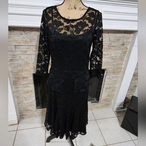 Leslie Fay vintage Black lace long‎ sleeve 40s 50s vibes dress size 8 medium